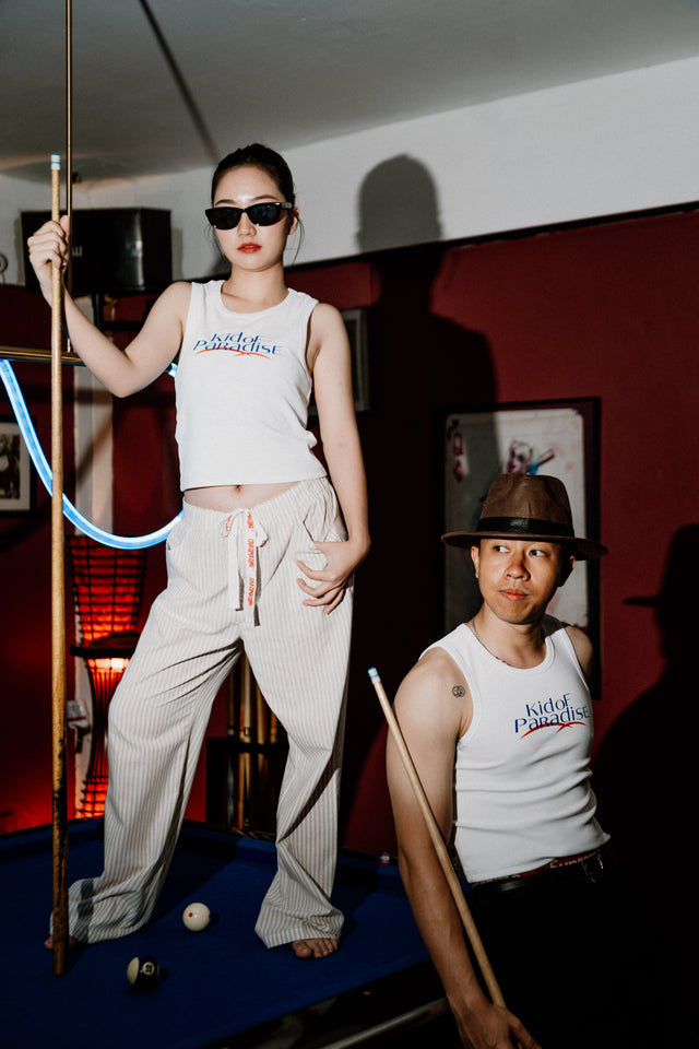 KIDS OF PARADISE COTTON PANTS | WHITE STRIPE