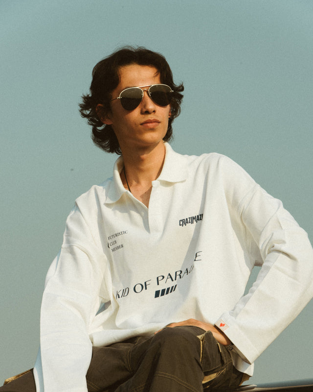 Crop Space Long Sleeve T-Shirt l WHITE